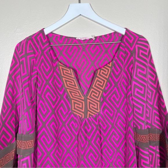 Alice & Trixie Womens Pink Orange Geometric Print Silk Tunic Top Size Small - Picture 2 of 9